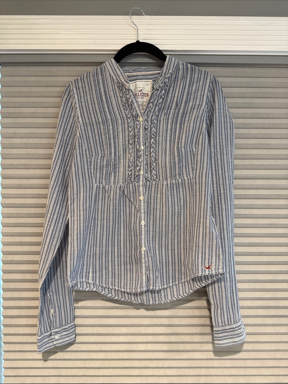 Hollister Blue & White Vertical Stripe Embroidered Button-Down